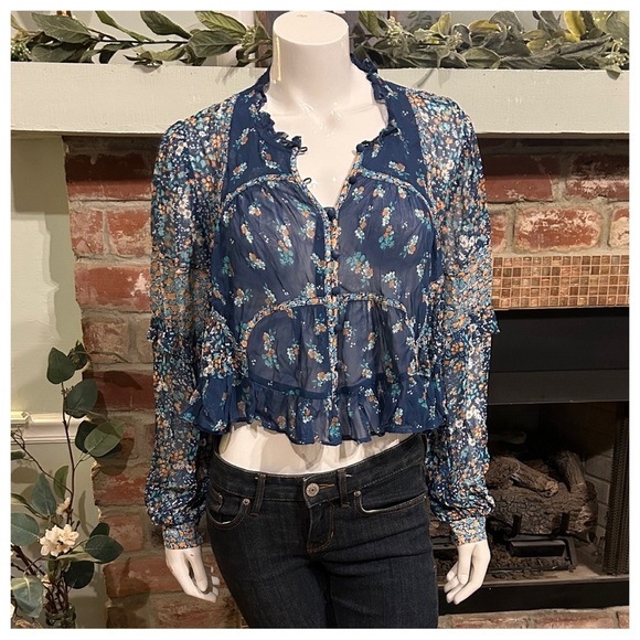 NWT Anthropologie Sheer Babydoll Blouse - Picture 3 of 7